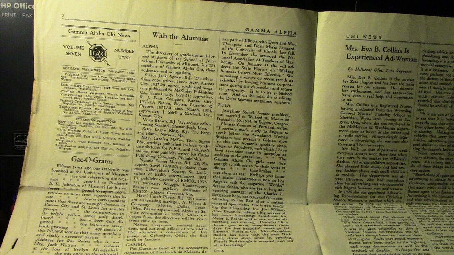 1935 University of Missouri, Gamma Alpha Chi Fraternity Newsletter