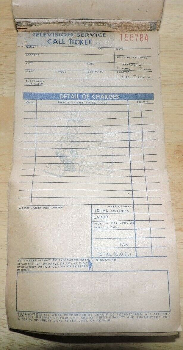 Vintage TV Service Call Book