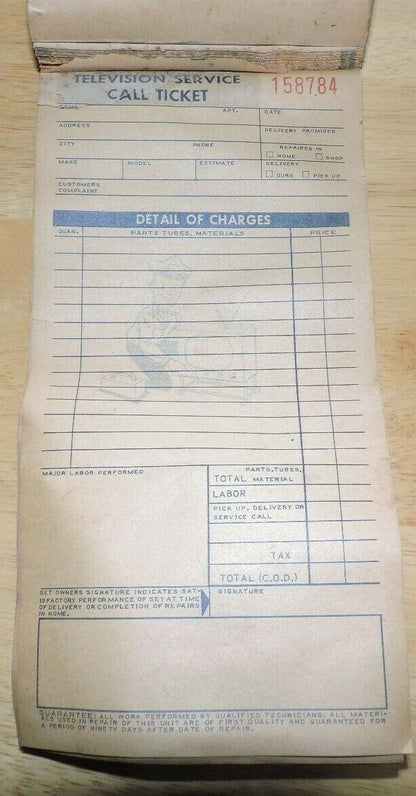 Vintage TV Service Call Book
