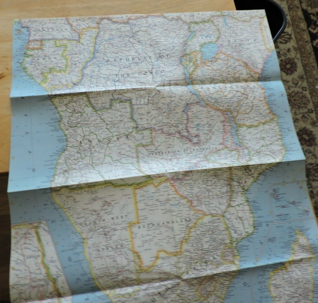 NATIONAL GEORGRAPHIC MAP OF SOUTHERN AFRICA 1962