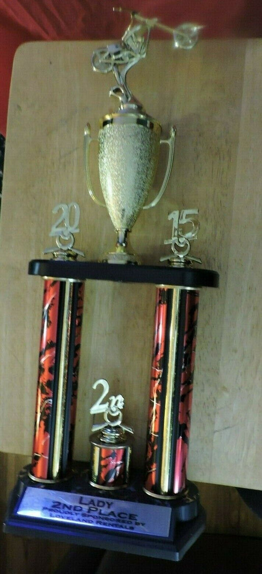 LADY 2ND PLACE BIKE RIDING TROPHY  2015  21X8X4.25 INCHES