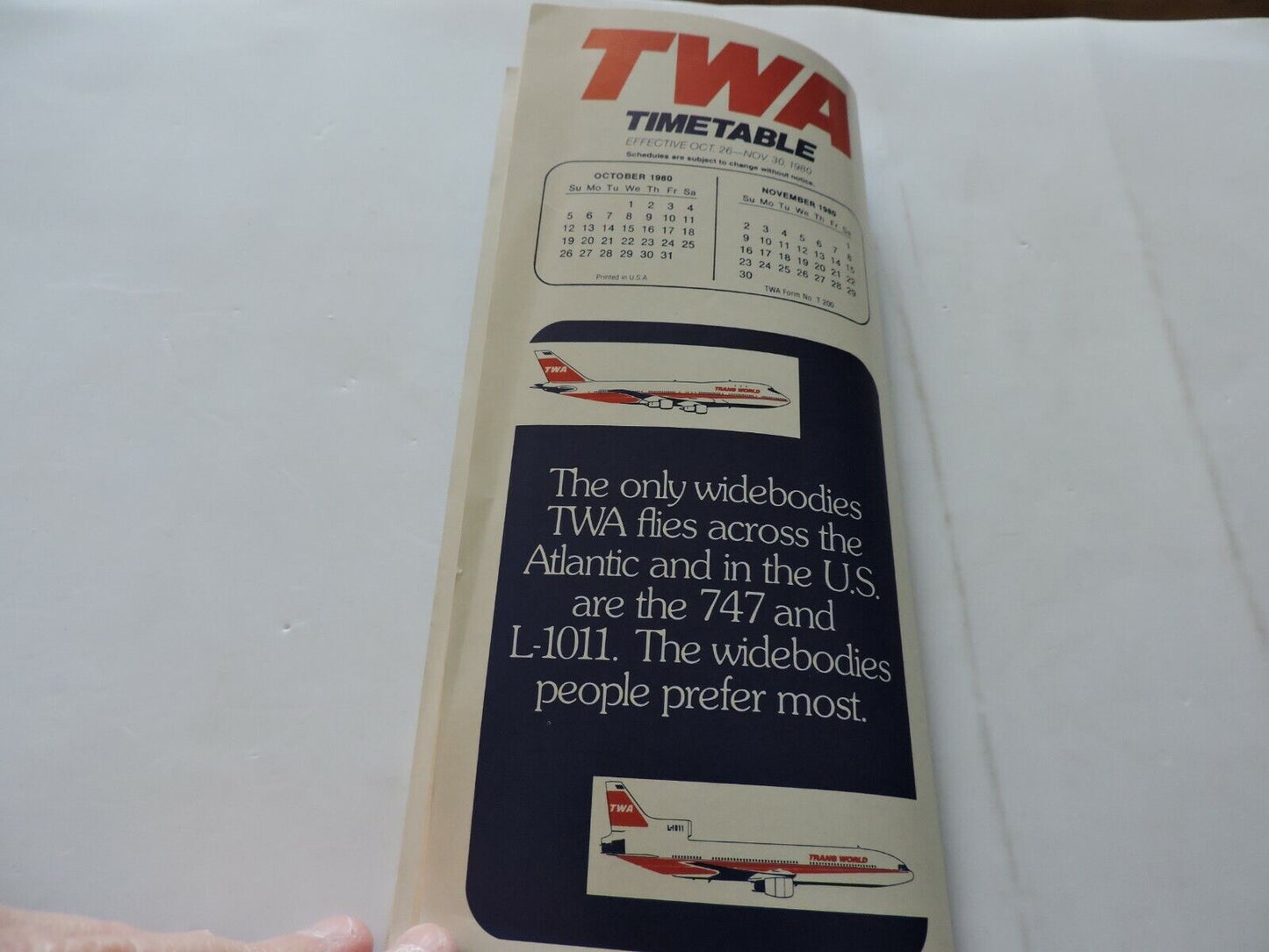 TWA  TIMETABLE    OCTOBER 26-NOVEMBER 30,1980