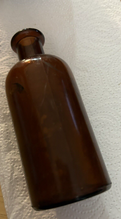 EMPTY BROWN GLASS MEDICINE BOTTLE 4.75X2 INCHES