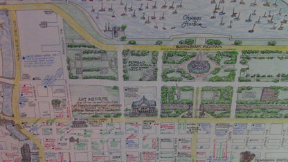 Vintage 1991 MAPEASY Mounted Map: Downtown Chicago and Sourrounding Area Map