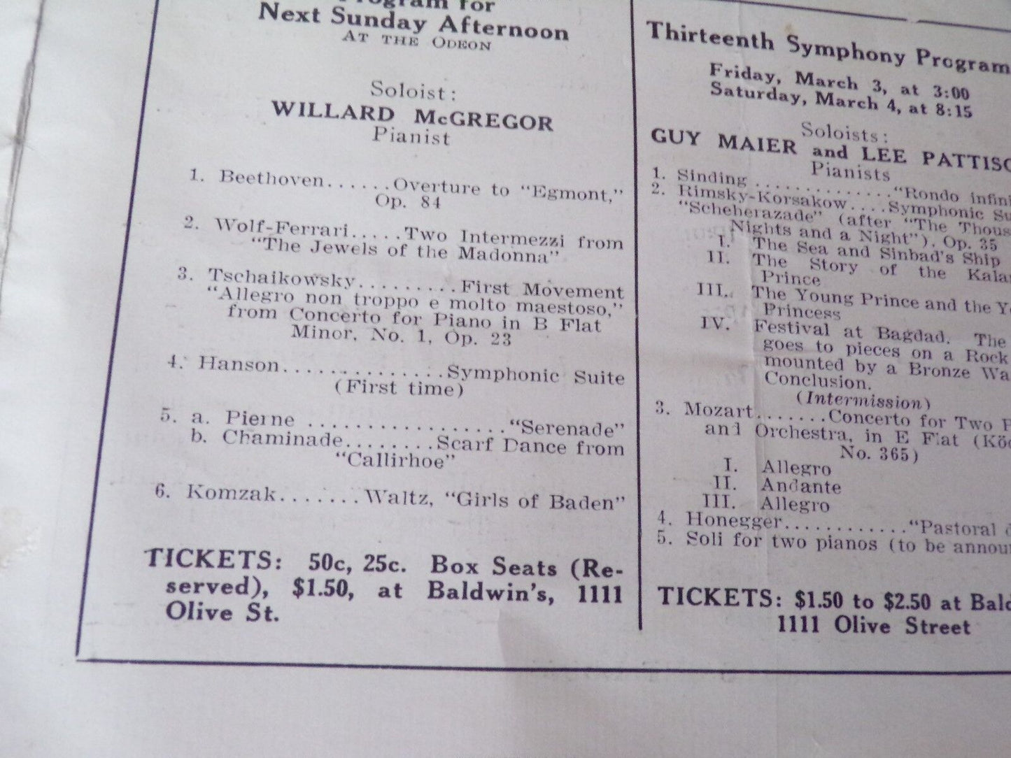 Saint Louis 1922-1923 Season Program at the Odeon-St Louis, MO