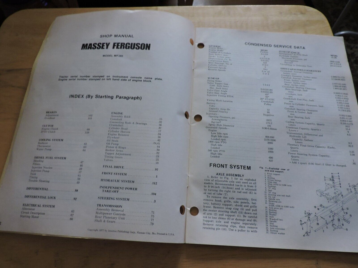 MASSEY-FERGUSON SHOP MANUAL: MODEL MF285: MANUAL # MF-36 1977