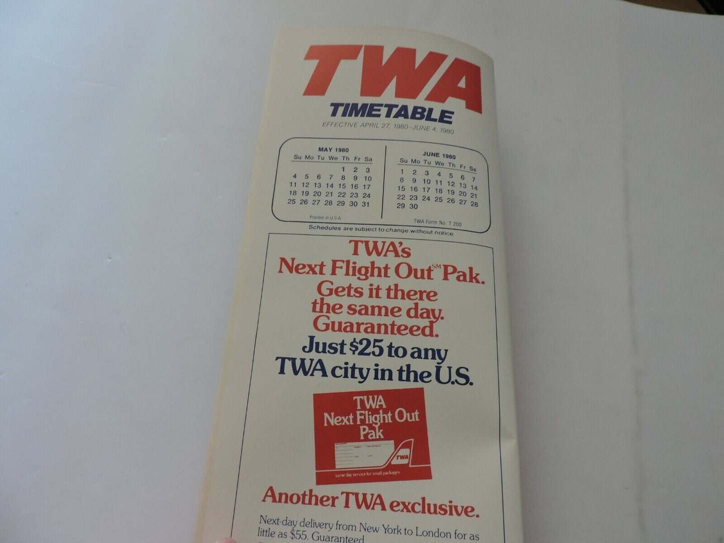 TWA  TIMETABLE APRIL 27, 1980-JUNE 4, 1980