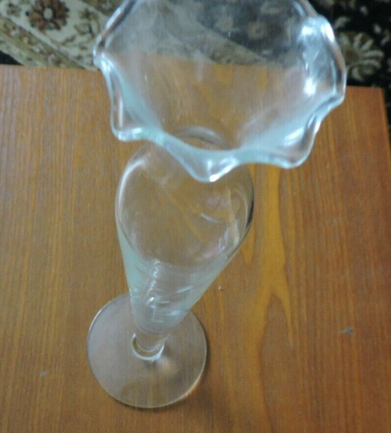 ETCHED GLASS VASE  (10 INCHES TALL-BASE 3 INCHES-TOP OPENING 2 INCHES)