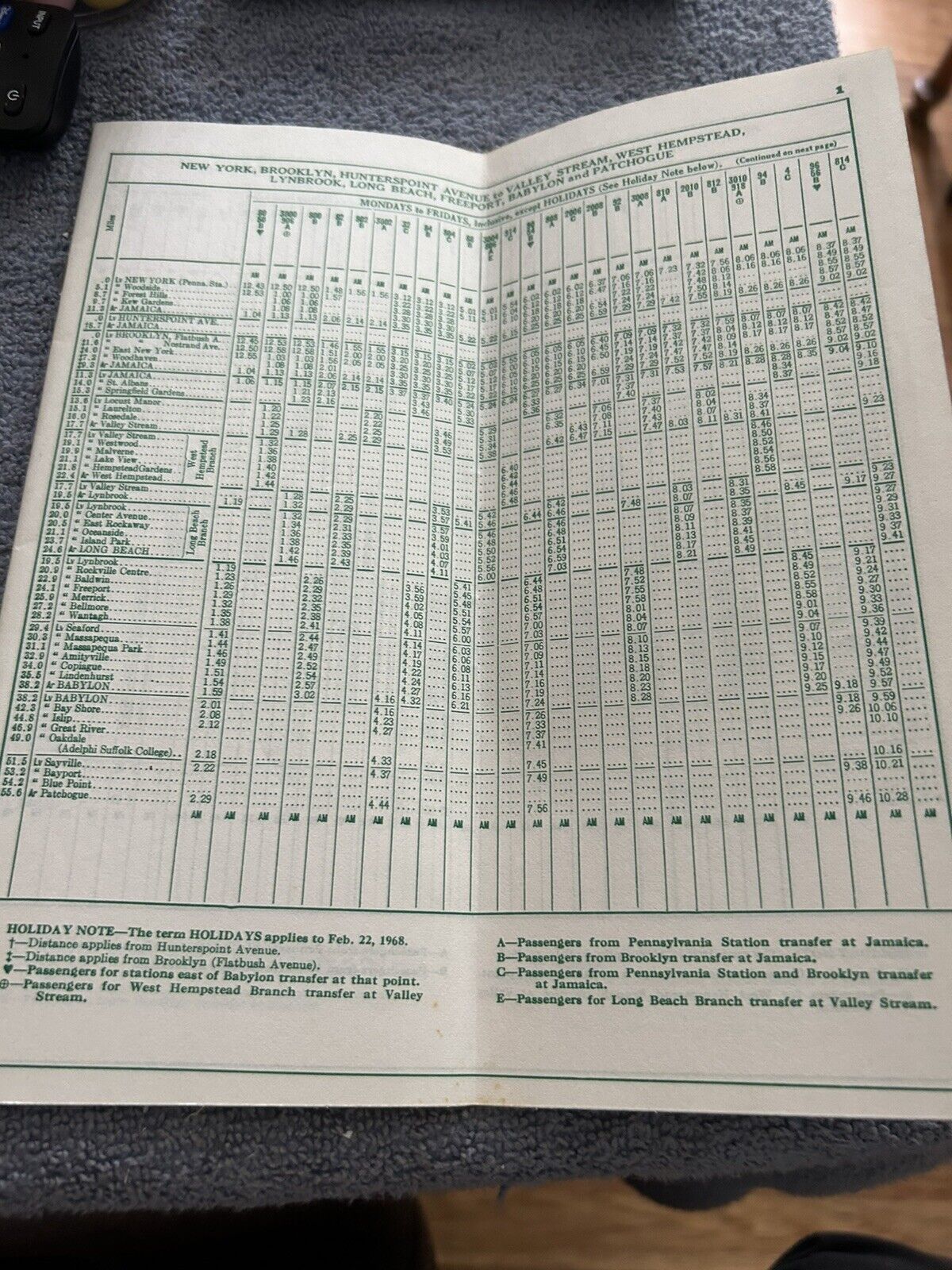 RAILROAD TIMETABLE: LONG ISLAND  JANUARY 21, 1968