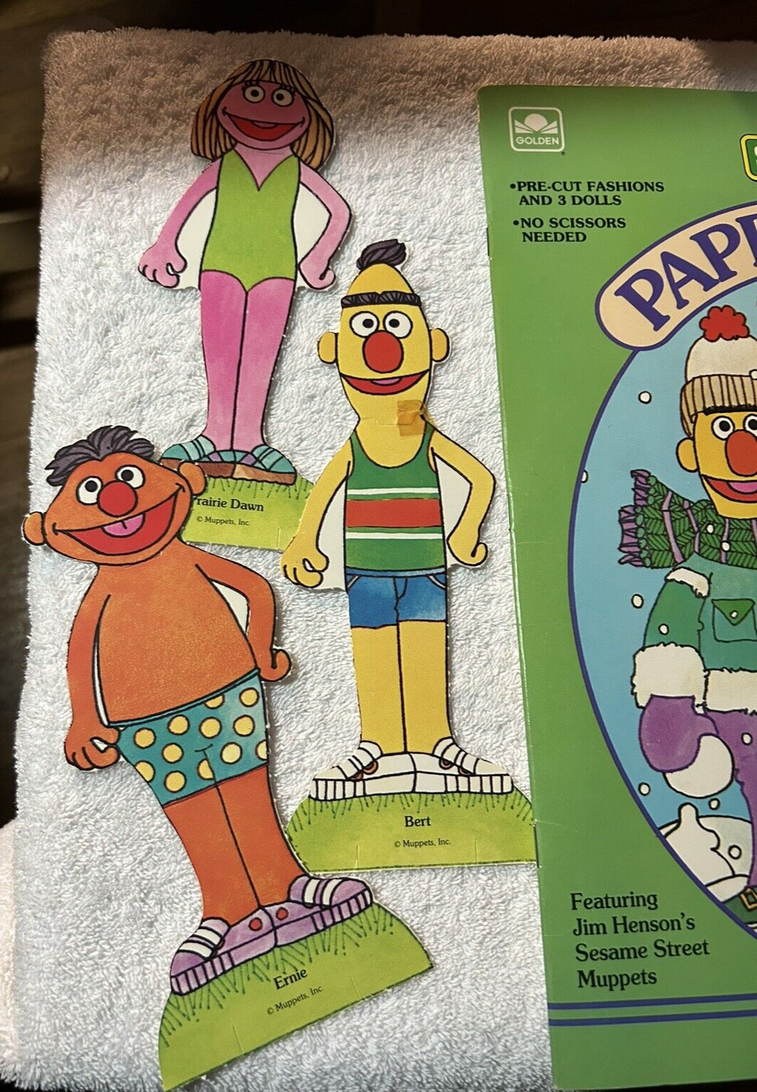 WHITMANS 1984 SESAME STREET BERT, ERNIE, AND PRAIRIE DAWN PAPER DOLLS:  SEASONS
