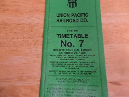 UNION PACIFIC RAILROAD CO. SYSTEM TIMETABLE NO. 7 1989