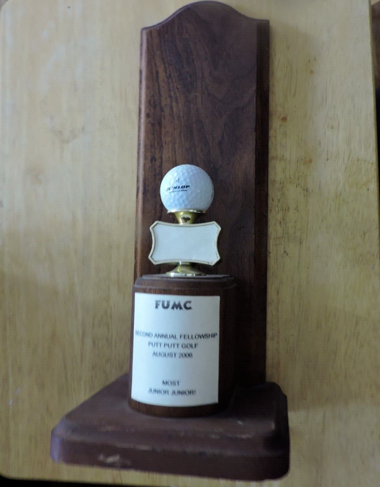 VINTAGE HANDMADE GOLF WOODEN TROPHY 16X6.5X5 INCHES