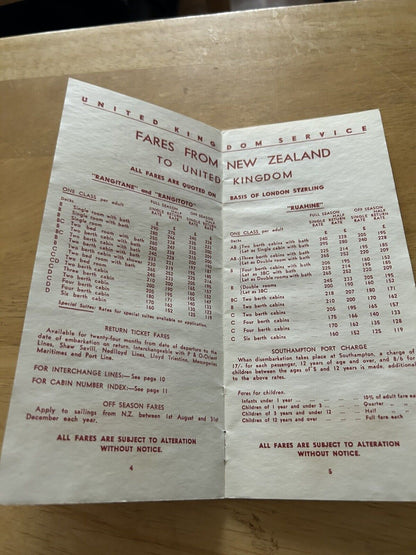 VINTAGE:  NEW ZEALAND LINE FARES AND SAILINGS 1966