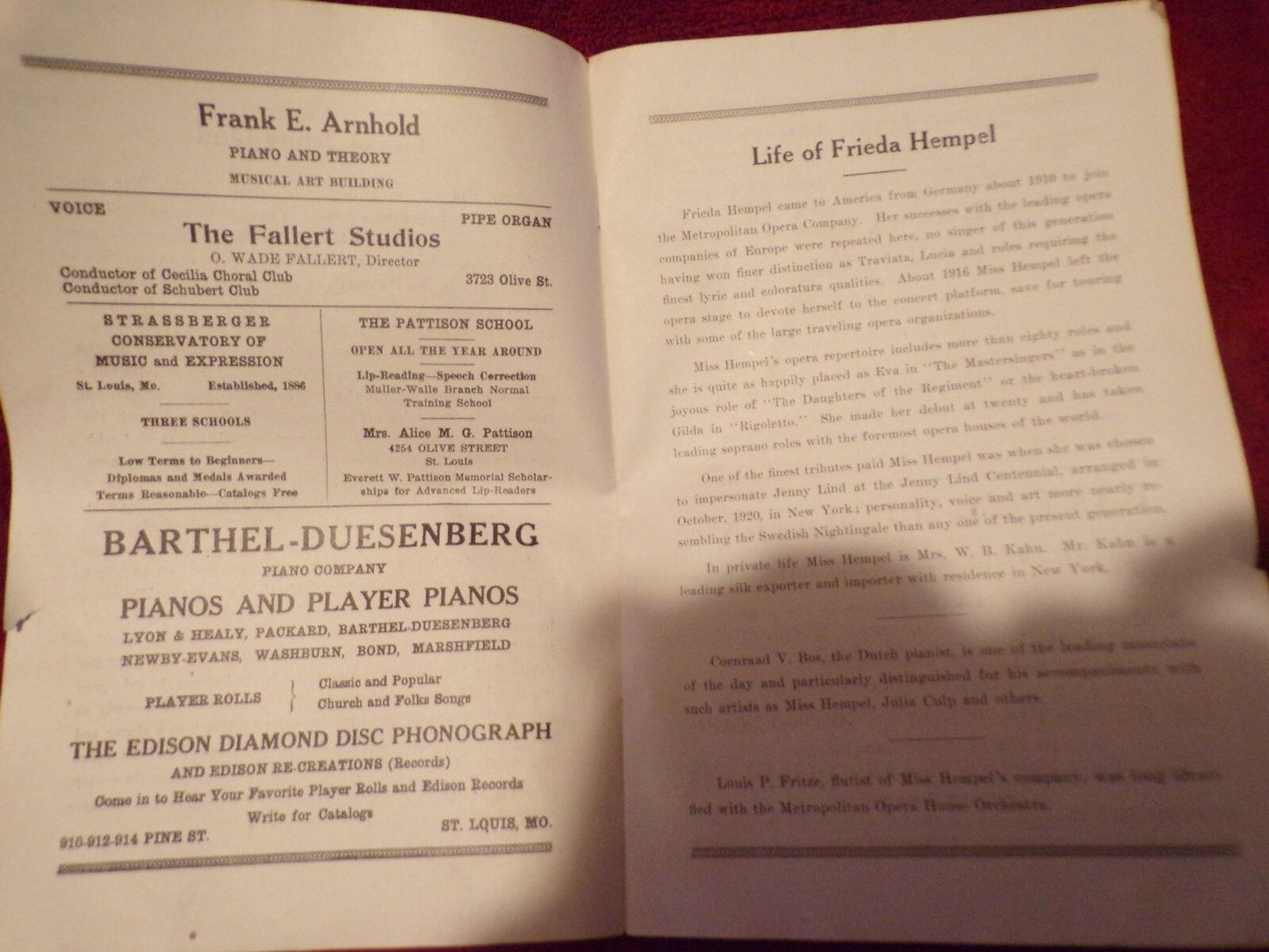 Jenny Lind Concert As sung by Frieda Hempel: April, 1922 Souvenir Program