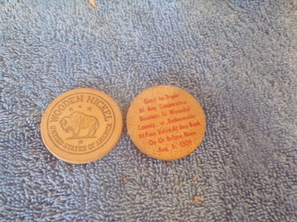 2 Vntage Wooden Nickels from KCKS/KCMO