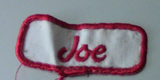 Uniform, Name Patch: JOE (White Background/Red Outline & Letters)