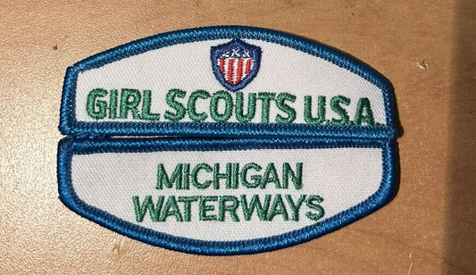 OFFICIAL GIRL SCOUTS USA FLAP PATCH & MICHIGAN WATERWAYS PATCH SET