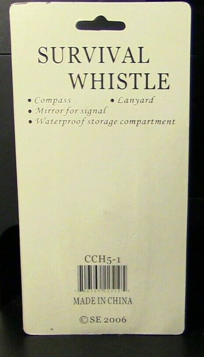 Survival Whistle, Includes Compass Lanyard, Mirror & Waterproof Compartment