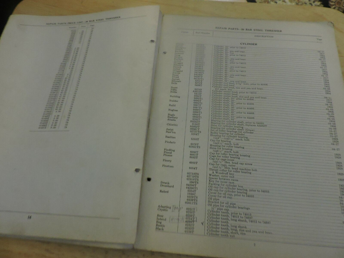 CASE REPAIR PARTS LIST NO. A155: 20 BAR STEEL THRESHER AND THRESHER ATTACHMENTS