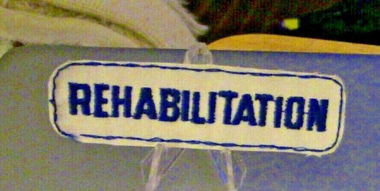 3 1/4" Blue Letters/White Background Strip Patch: "Rehabilitation"