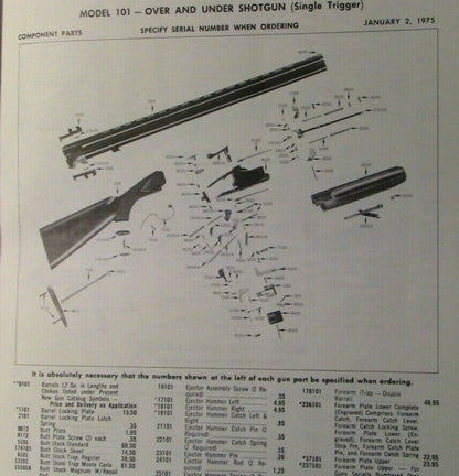 Vintage 1975 Winchester Firearms Component Parts Catalog