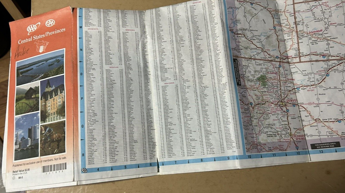 AAA MAP CENTRAL STATES/PROVINCES 1998