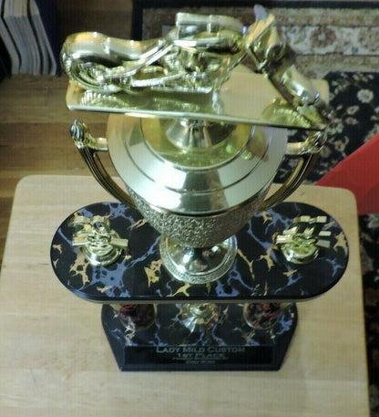 LADY MILD CUSTOM 1ST PLACE BIKE RIDING TROPHY  2011    22X8.5X5 INCHES
