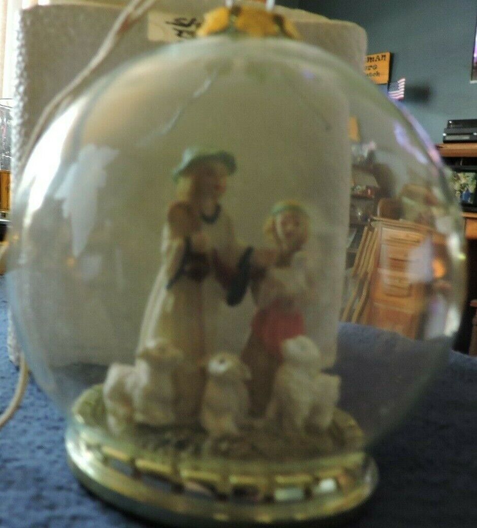GLASS CHRISTMAS ORNAMENT--SHEPHERD, CHILD, LAMBS