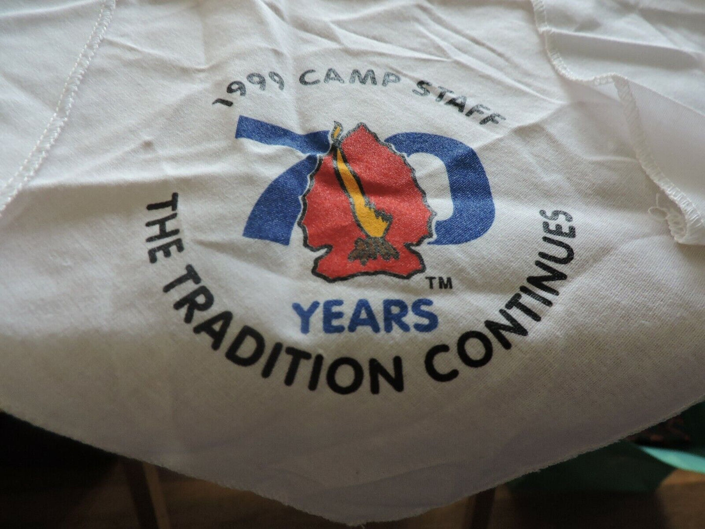 OFFICIAL BSA WHITE 1999 CAMP STAFF 70 YEARS THE TRADITION CONTINUES" NECKERCHIEF