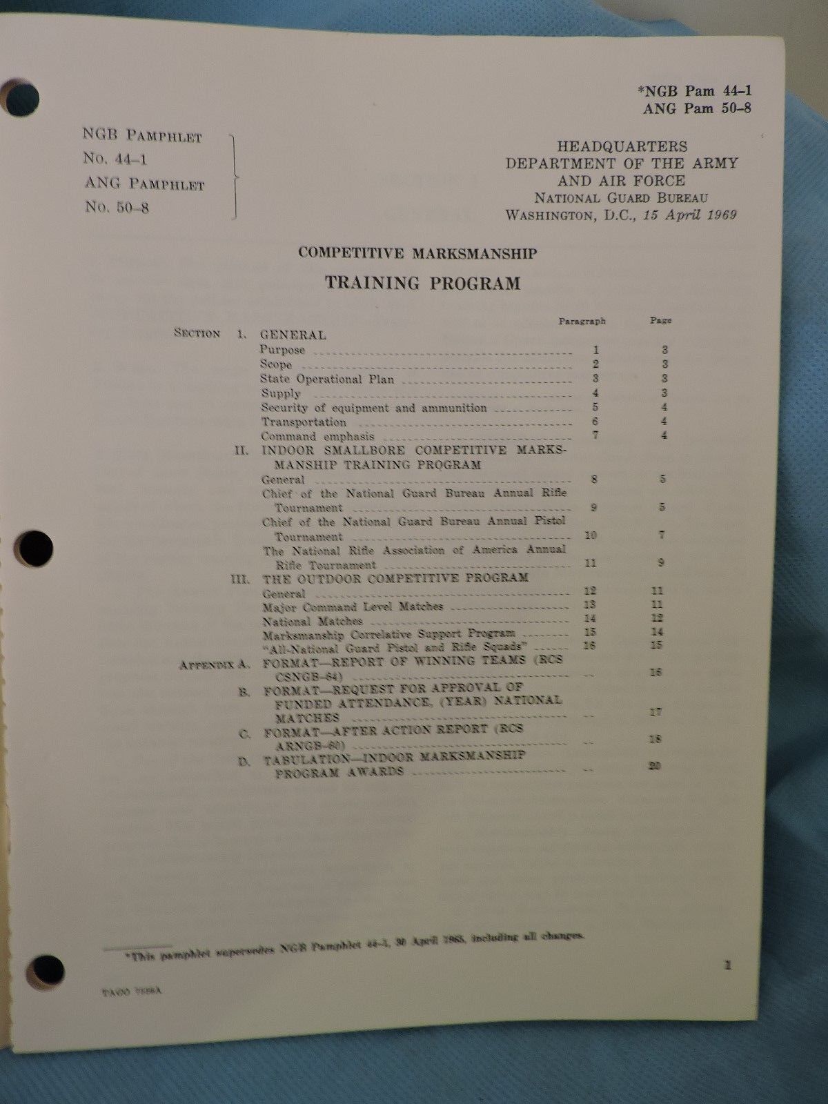 1965 COMPETITIVE MARKSMANSHIP TRAINING PROGRAM ARMY/AIR FORCE NGB ANG