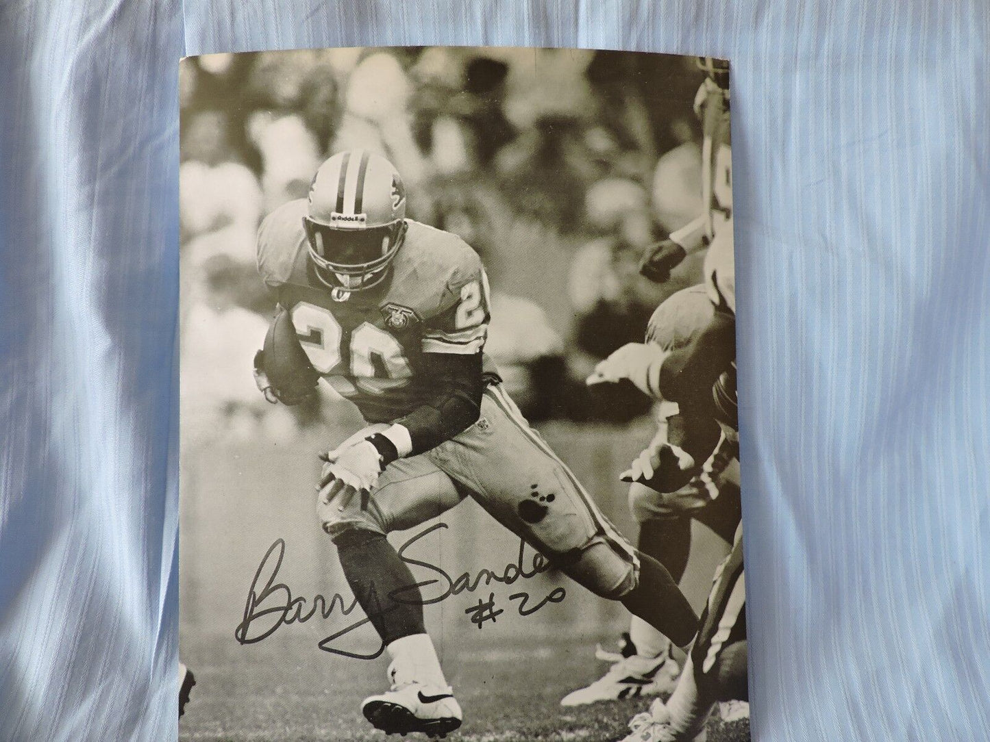 Signed Barry Sanders #20 Detroit Lions Photo Reprint-Rare Black and White