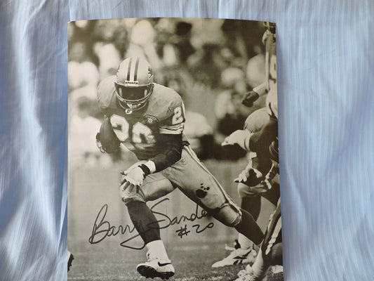 Signed Barry Sanders #20 Detroit Lions Photo Reprint-Rare Black and White