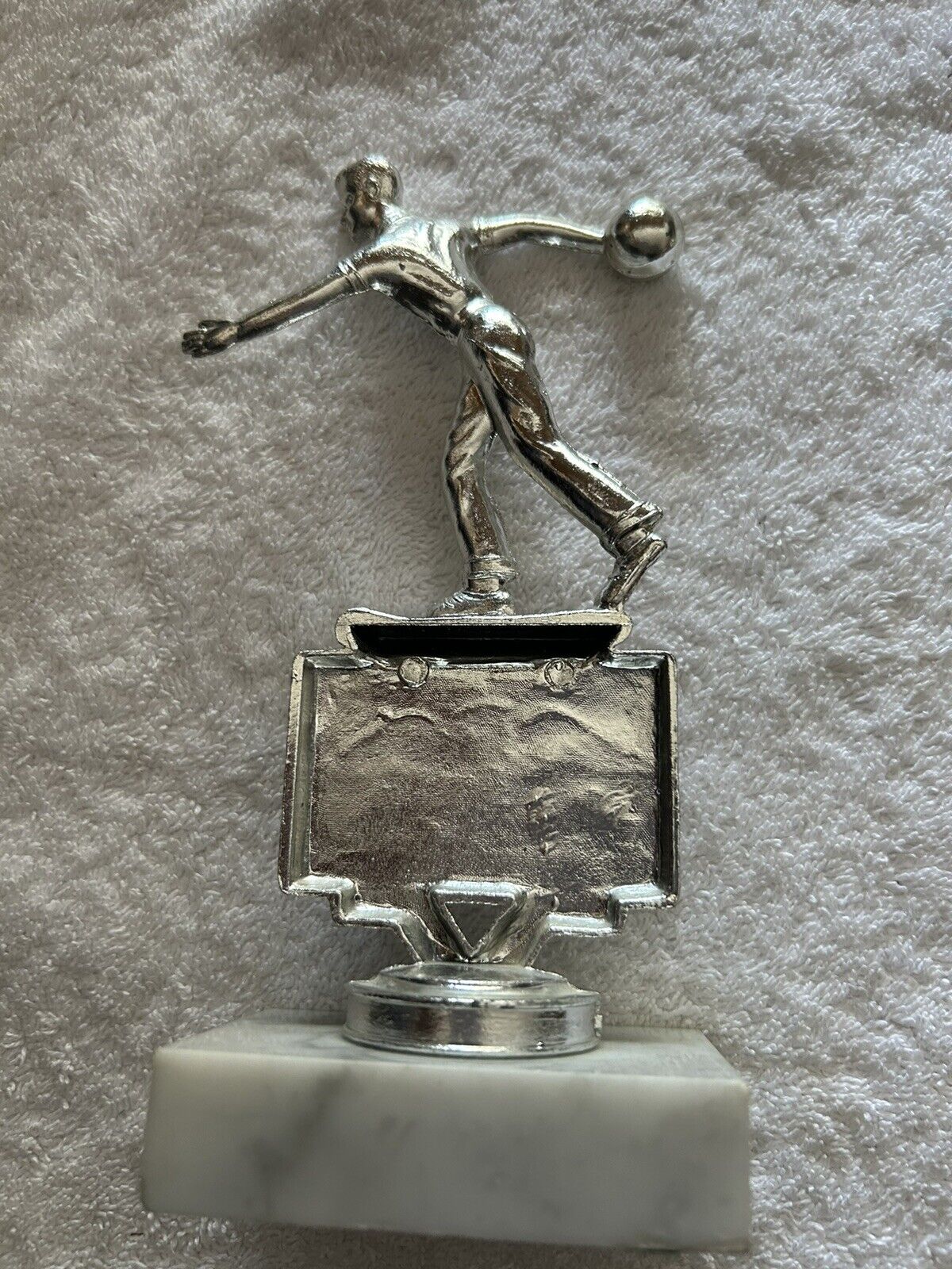 TROPHY: BOWLING SILVER ON MARBLE BASE, 7X3X2 INCHES