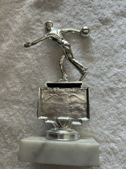 TROPHY: BOWLING SILVER ON MARBLE BASE, 7X3X2 INCHES