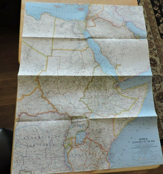 NATIONAL GEORGRAPHIC MAP OF AFRICA  COUNTRIES OF THE NILE   1963