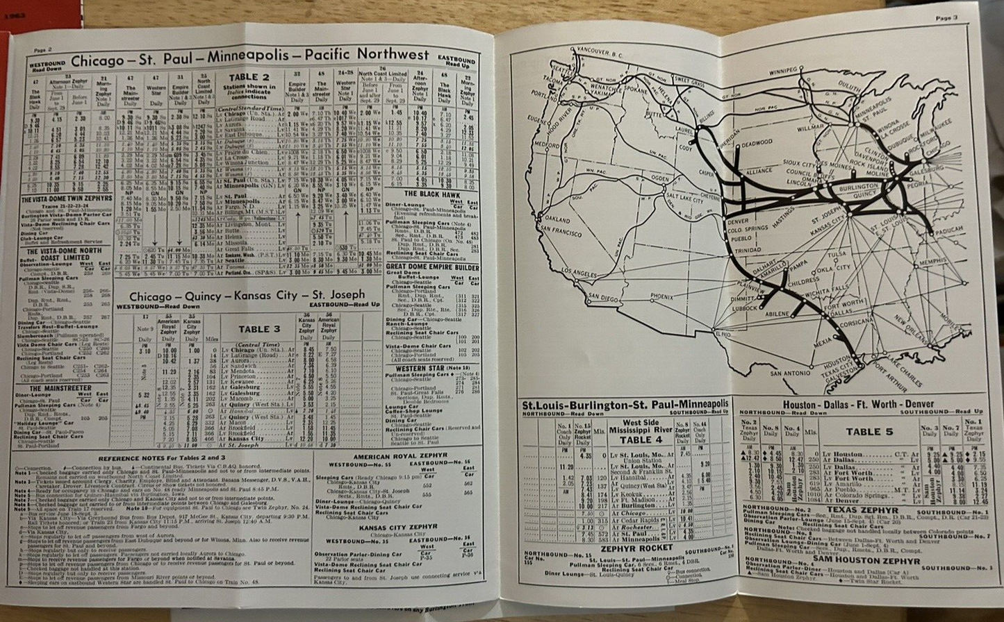 BURLINGTON ROUTE SCHEDULES OF PRINCIPAL TRAINS MAY-OCTOBER 1962