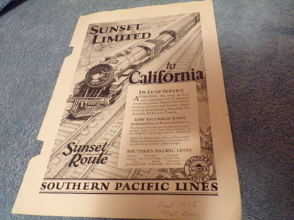 1926-Southern Pacific Lines Advertisement Sheet (From National Geographic)