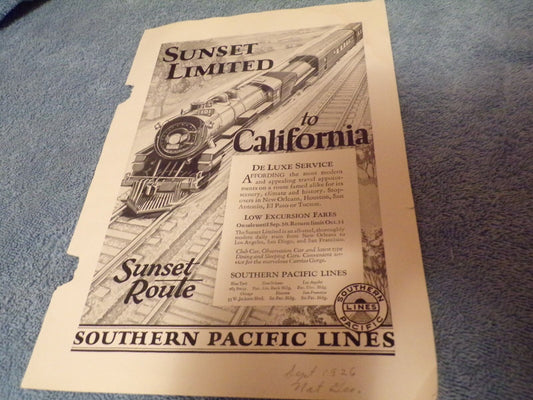 1926-Southern Pacific Lines Advertisement Sheet (From National Geographic)