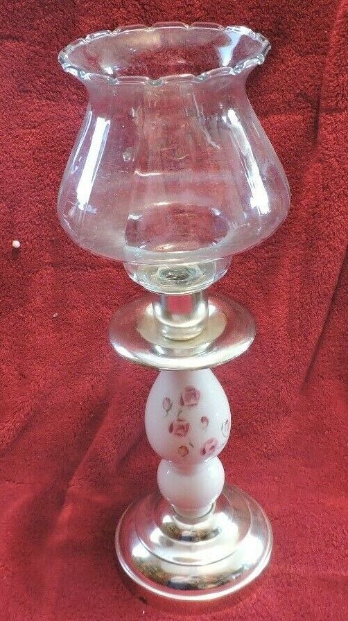 White Ceramic Candle Holder with Pink Roses-Brand New