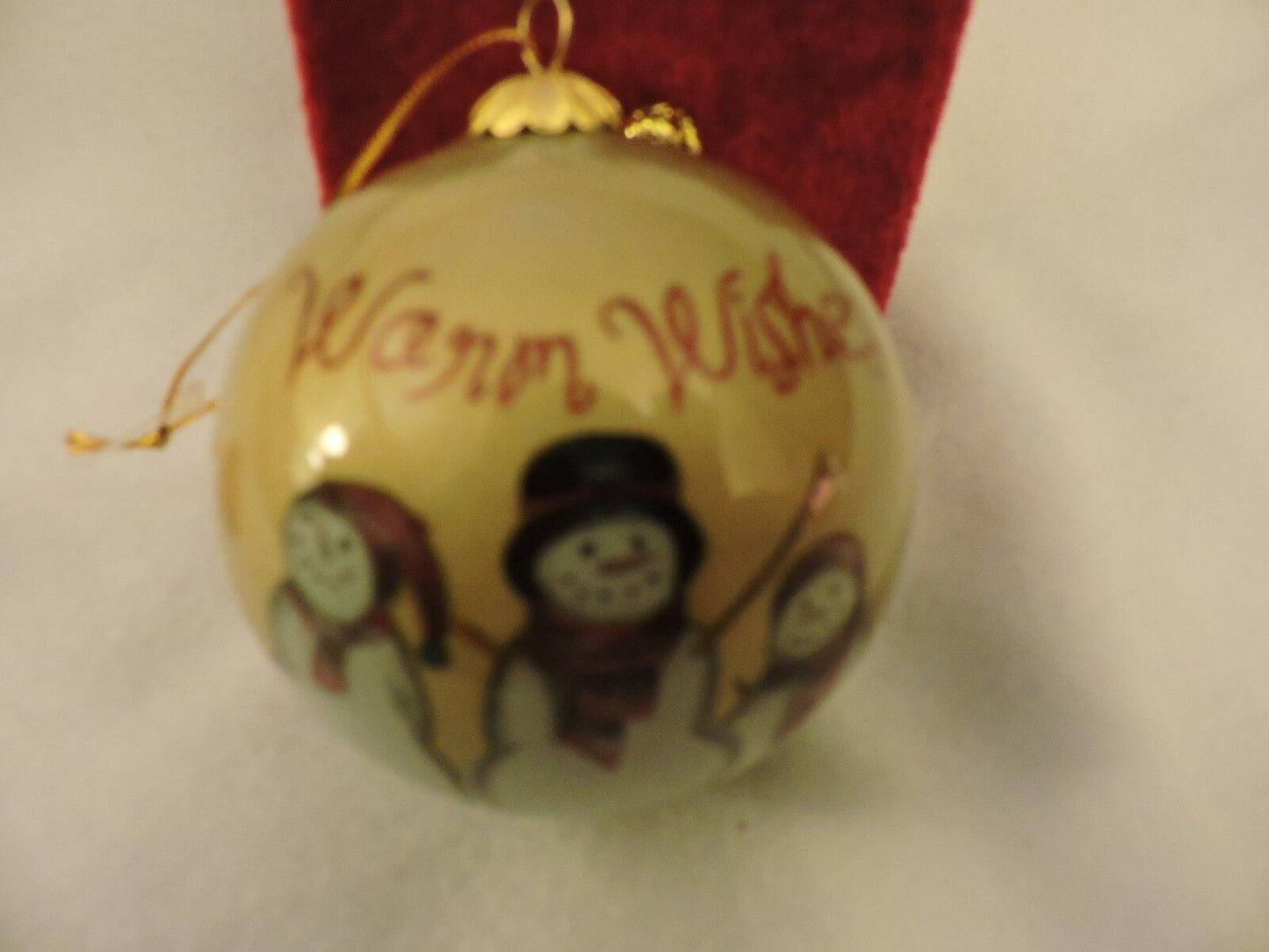 Hand Painted (In Reverse) St. Nicholas Square Snowmen Glass Ornament