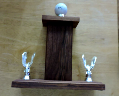 VINTAGE  GOLF WOODEN TROPHY     11 1x10x3  INCHES--FUMC PUTT PUTT GOLF 1ST PLACE