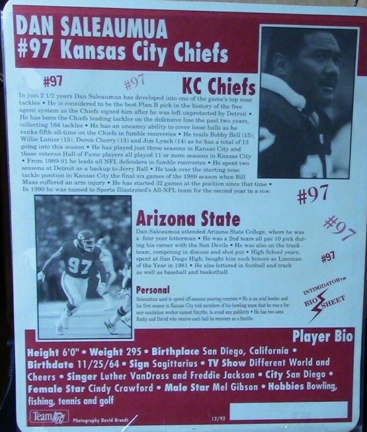 Official NFL: Kansas City Chiefs Player Photo & History): Dan Saleaumua