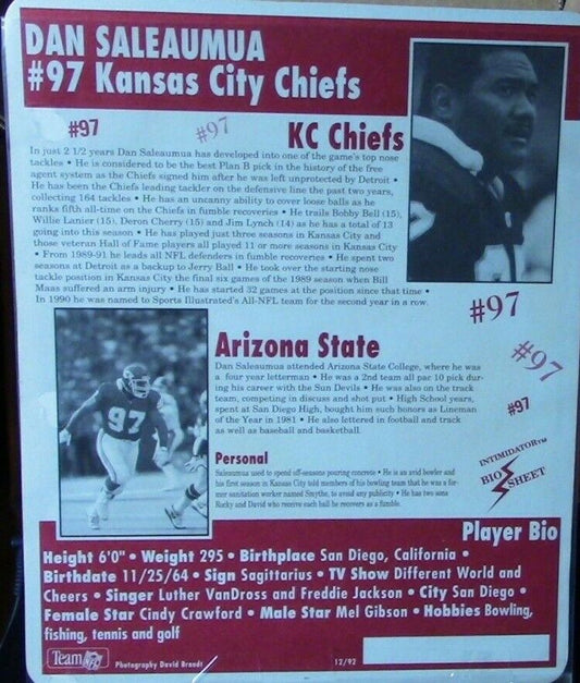 Official NFL: Kansas City Chiefs Player Photo & History): Dan Saleaumua