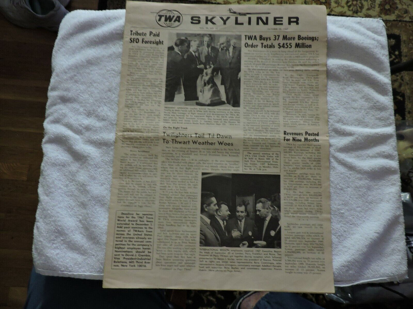 TWA SKYLINER  OCTOBER 23, 1967  NEWSPAPER