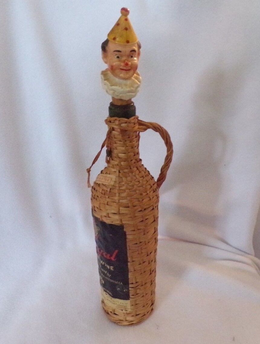 Fragal Lisbon Wine Bottle with Handwoven Basketweave Design and Clown Cork