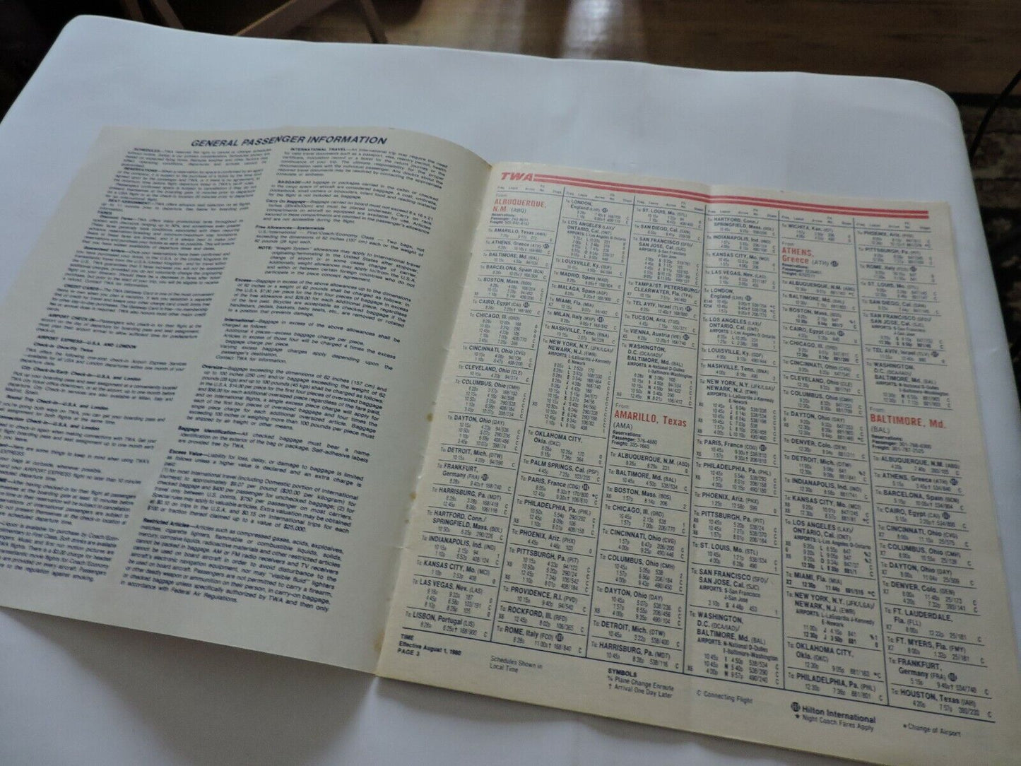 TWA  TIMETABLE AUGUST 1-SEPTEMBER 3. 1980