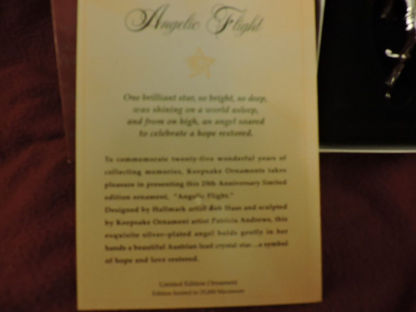 Hallmark Keepsake 25 ANNINVERSARY Ornament ANGELIC FLIGHT 1998 Angel