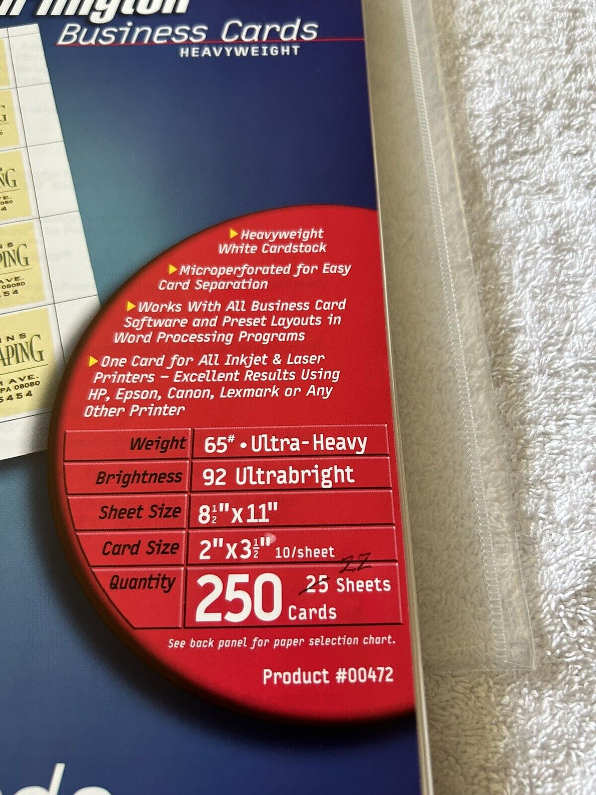 BURLINGTON BUSINESS CARDS--HEAVYWEIGHT --OPENED--22 SHEETS