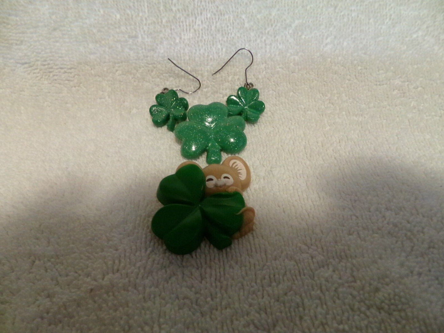 Vintage Set of 4-Leaf Clover Earrings and 2 3 Leaf Clover Lapel Pins Lot