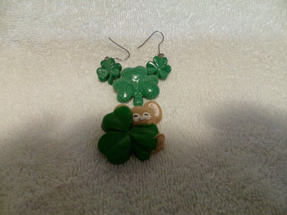 Vintage Set of 4-Leaf Clover Earrings and 2 3 Leaf Clover Lapel Pins Lot
